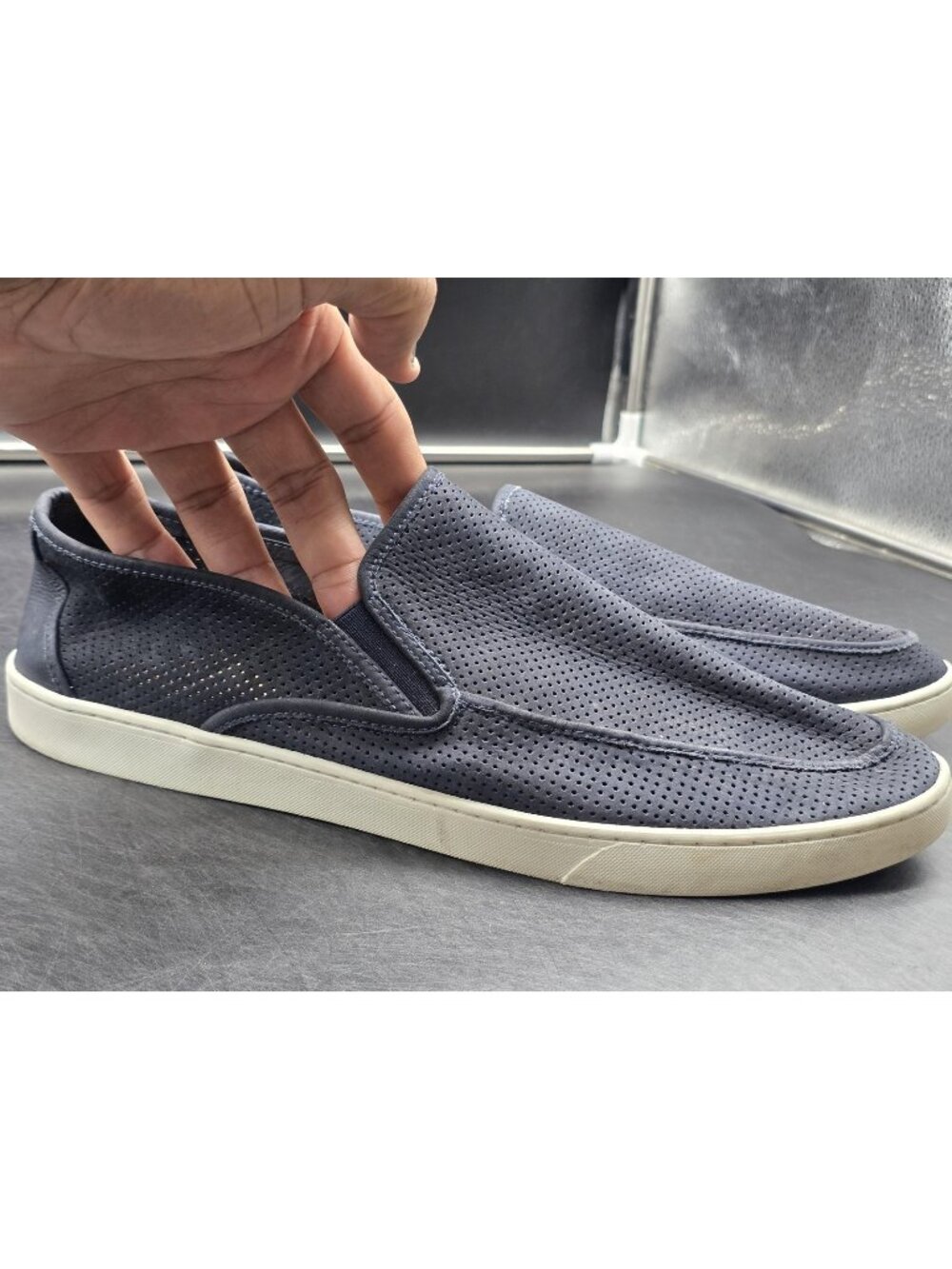 Flag Ltd Nappa Glove Shoes Mens Size 12 Blue Leather Slip On Damaged Loafers
